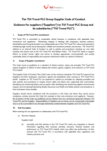 The TUI Travel PLC Group Supplier Code of Conduct Guidance for