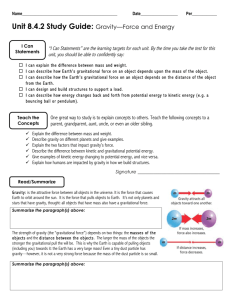 Unit 8.4.2 Study Guide: Gravity—Force and Energy