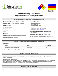 MSDS for Magnesium chloride hexahydrate