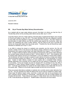 June 26, 2014 Resident Address RE: City of Thunder Bay Water