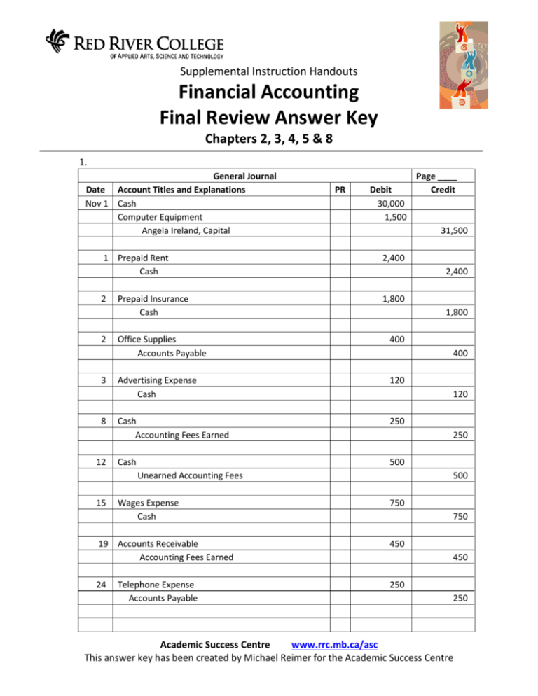 Financial Accounting Final Review Answer Key