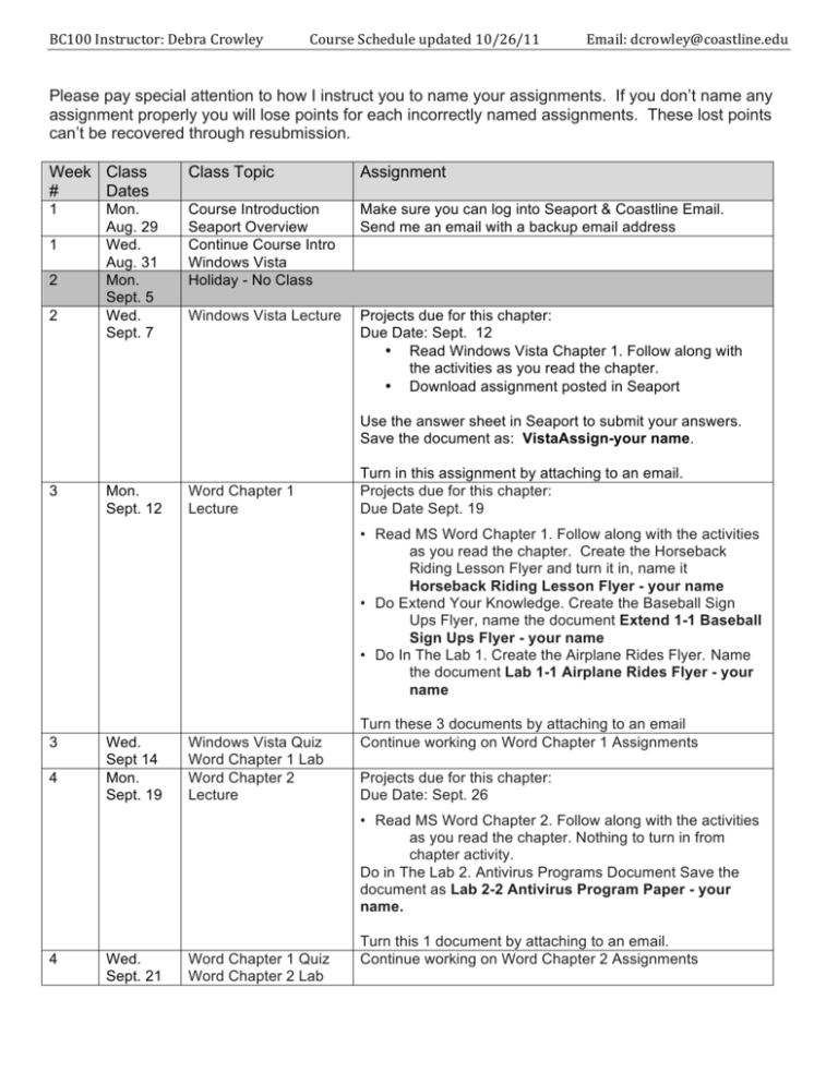 2011 Fall BC 100 MW Course Outline