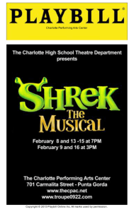 Shrek The Musical Playbill - Charlotte High School – Troupe 0922