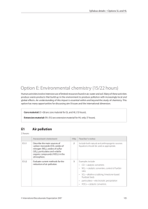 Option E: Environmental chemistry (15/22 hours)