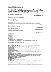 Appeal Submissions Toll (FGCT) Pty Ltd v Alphapharm Pty Ltd & Ors