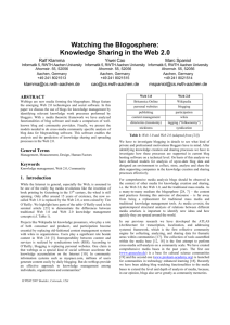 Watching the Blogosphere: Knowledge Sharing in the Web 2.0