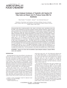 Lipase-Catalyzed Acidolysis of Tripalmitin with Hazelnut Oil Fatty