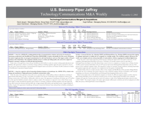 U.S. Bancorp Piper Jaffray Technology/Communications M&A Weekly