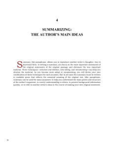 Chapter 4: Summarizing: The Author's Main Ideas