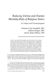 Reducing Uterine and Ovarian Mortality Risks of Religious Sisters