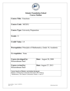 Islamic Foundation School Course Outline Course Title: Functions
