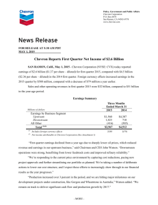 Chevron Reports First Quarter Net Income of $2.6 Billion