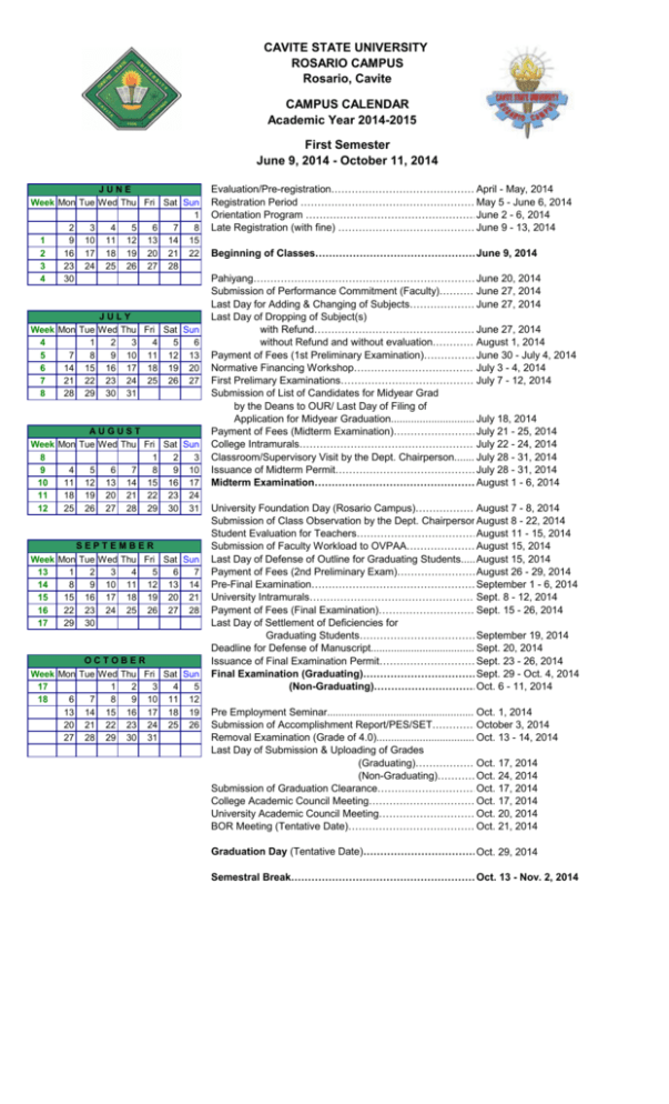 Campus Calendar Rosario Campus