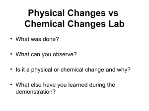 Physical Changes vs Chemical Changes Lab