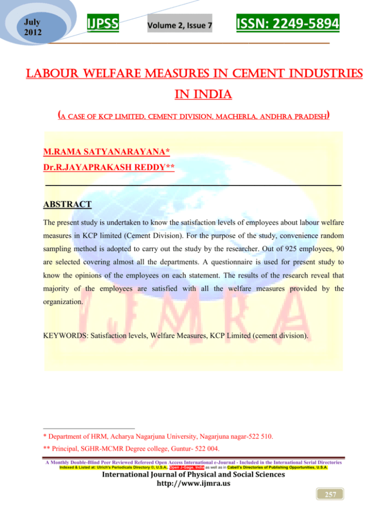 review of literature on labour welfare measures project