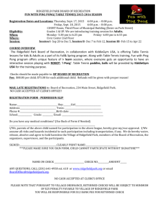 Board of Recreation PING PONG Registration and Form
