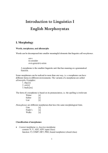 Introduction to Linguistics I English Morphosyntax