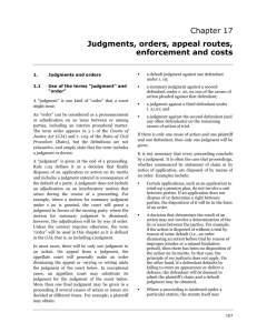 Judgments, orders, appeal routes, enforcement and costs