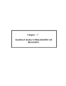 Chapter – 7 RAHMAN BABA'S PHILOSOPHY OF RELIGION