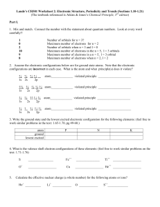 Laude's CH301 Worksheet 2: Electronic Structure, Periodicity and
