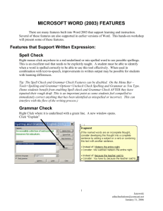 microsoft word (2003) features
