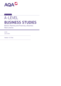 A-level Business Studies Mark scheme Unit 01