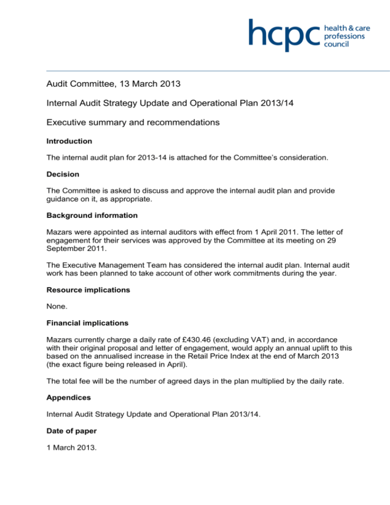 internal audit strategy update and operational plan 2013-14