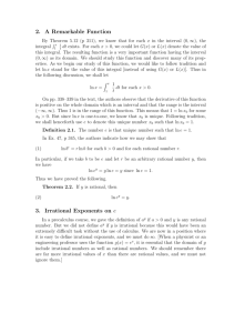2. A Remarkable Function 3. Irrational Exponents on e