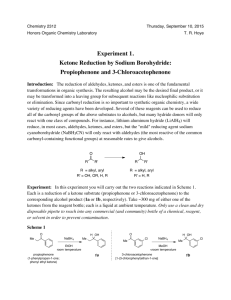 Experiment 1. Ketone Reduction by Sodium Borohydride