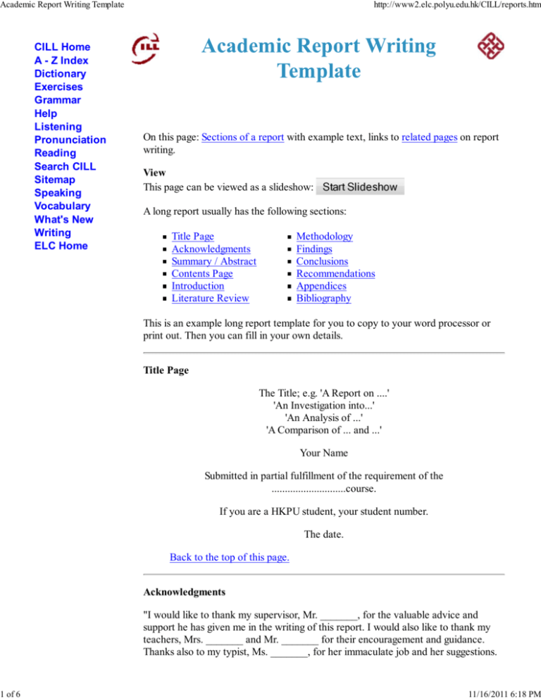 Academic Report Writing Template