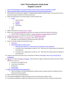 Unit 7 Thermodynamics Study Guide Chapters 5 and 19