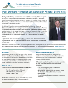 Paul Stothart Memorial Scholarship in Mineral Economics