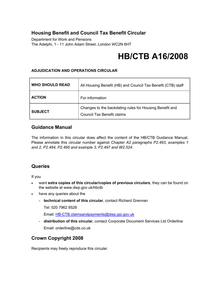 Housing Benefit And Council Tax Benefit Circular