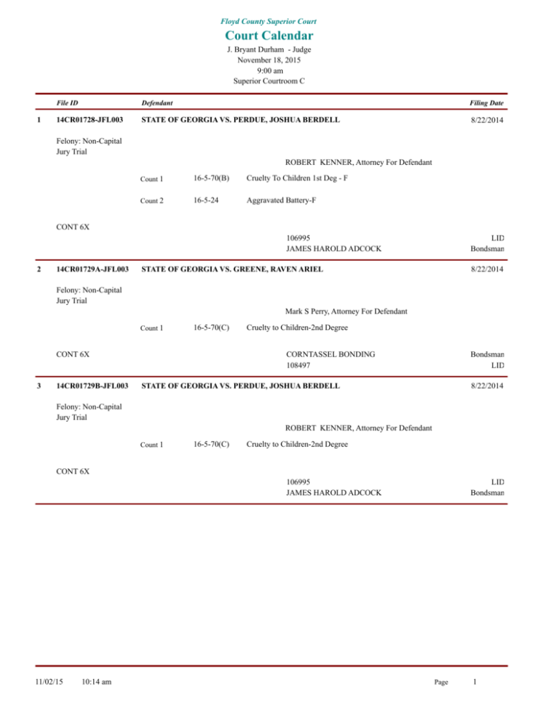 Court Calendar