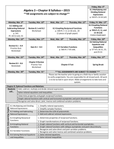 Algebra 2—Chapter 8 Syllabus—2015