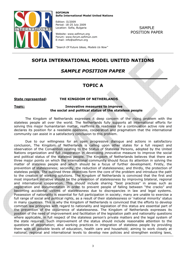 Sample Position Paper Model Un