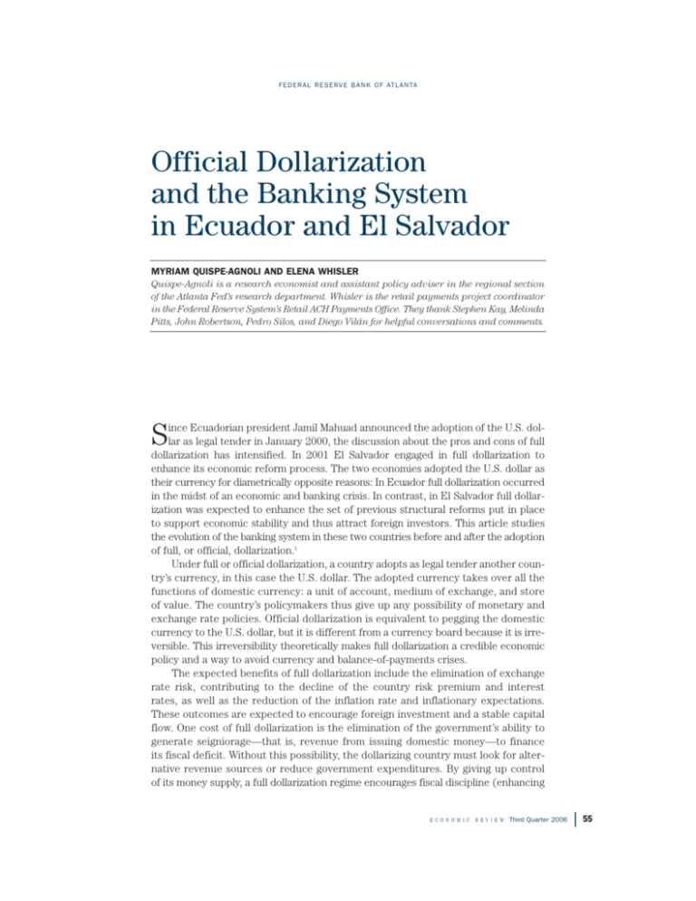 Official Dollarization And The Banking System In Ecuador And El