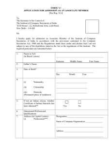 'A' APPLICATION FOR ADMISSION AS AN ASSOCIATE