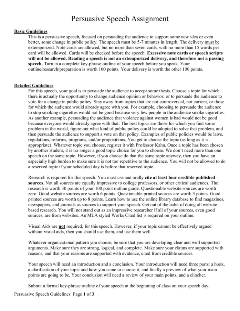 Persuasive Speech Assignment