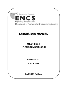 LABORATORY MANUAL MECH 351 Thermodynamics II