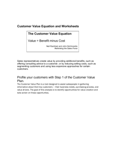 Customer Value Equation and Worksheets The Customer Value