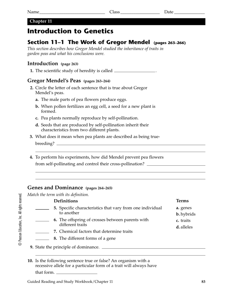 Section 11-1 The Work Of Gregor Mendel Answer Key ≥ COMAGS Answer Key Guide