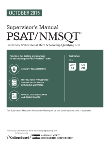 Supervisor's Manual for the PSAT/NMSQT