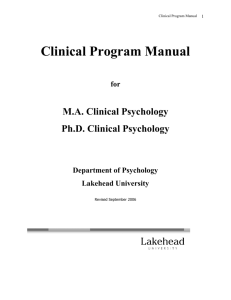 Clinical Program Manual - Lakehead University: Department of