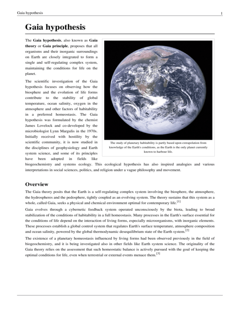 gaia hypothesis research paper
