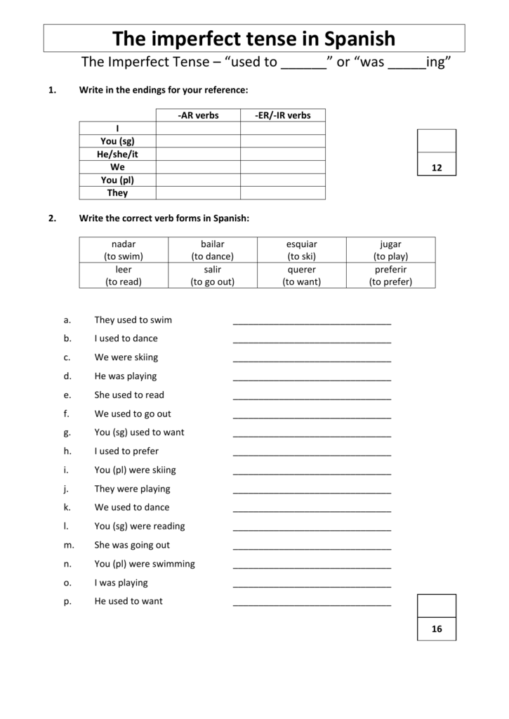 The Imperfect Tense In Spanish Worksheet Answer Key