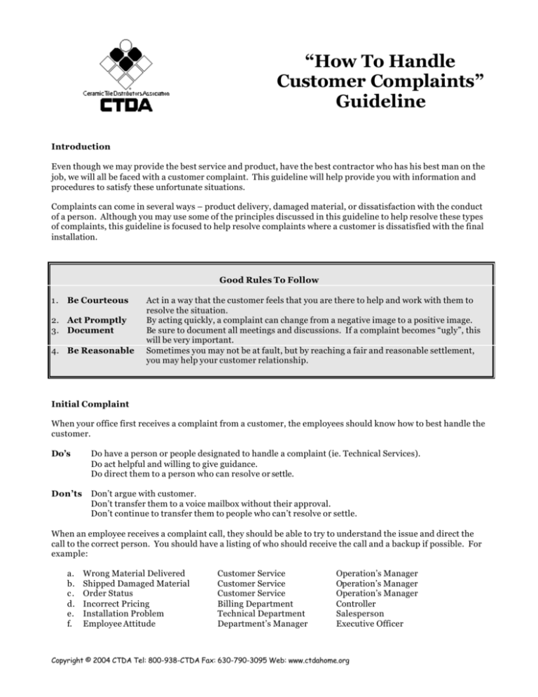 “How To Handle Customer Complaints” Guideline