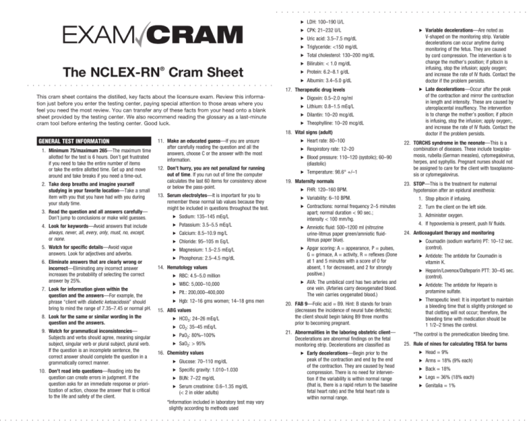 The NCLEXRN® Cram Sheet