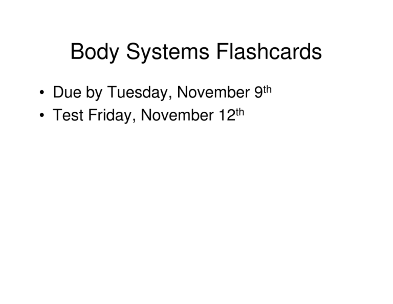 Body Systems Flashcards Printable