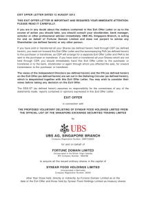 EXIT OFFER LETTER DATED 12 AUGUST